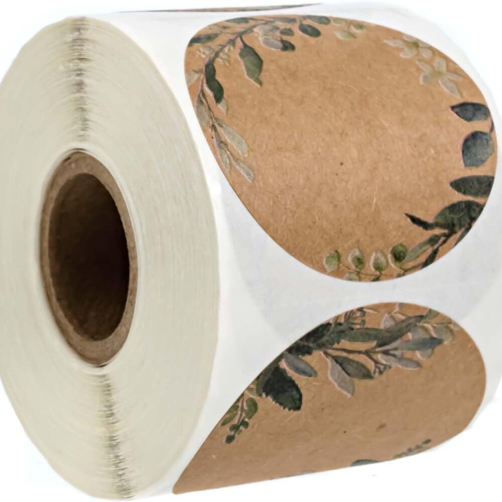 Brown Kraft Greenery Border Stickers / 500 Canning Labels / 2" Round Jar Sticker